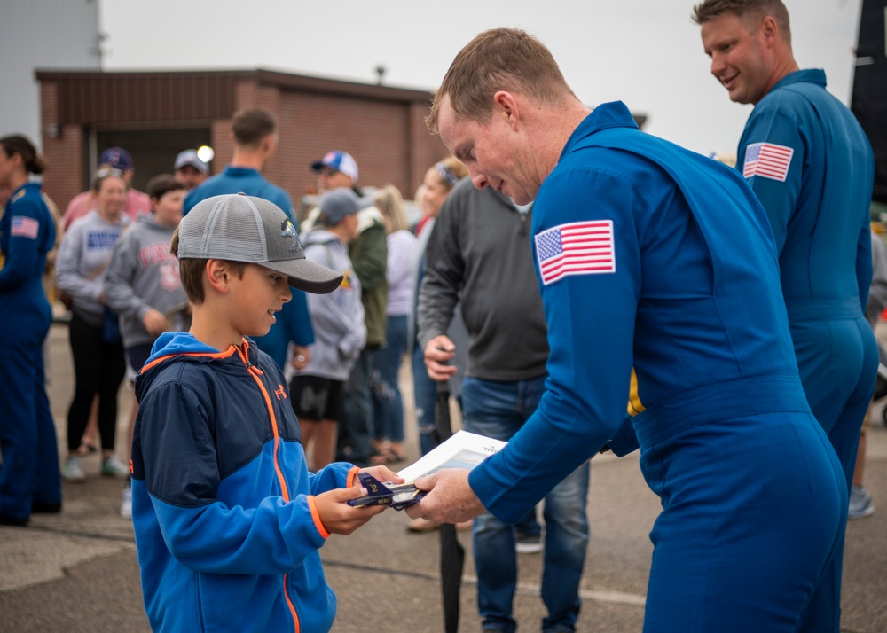 The Navy Flight Demonstration Squadron, the Blue Angels, perform in Traverse City, MI.