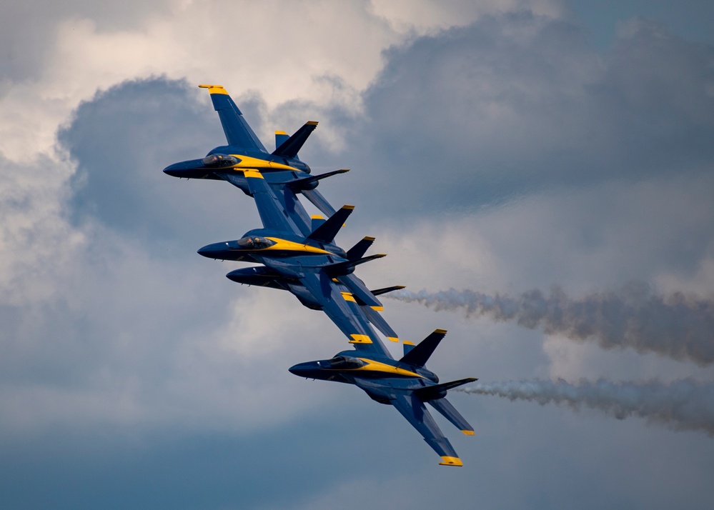 The Navy Flight Demonstration Squadron, the Blue Angels, perform in Johnson City, NY.