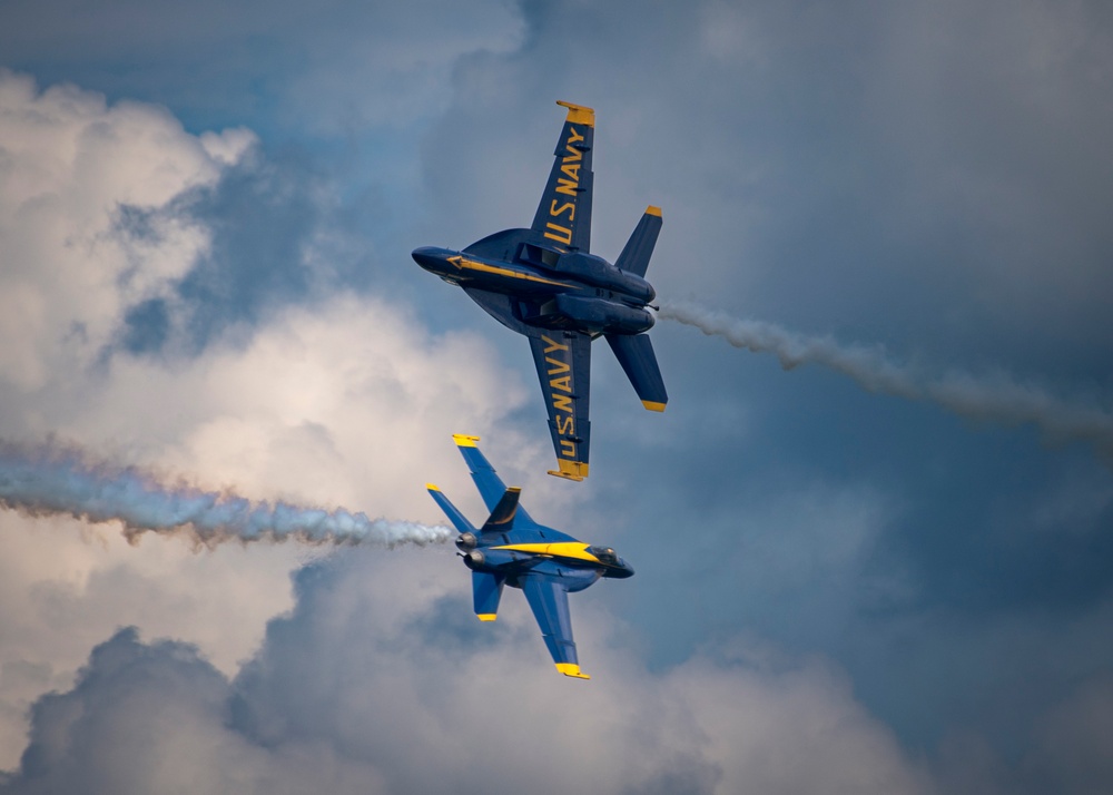 The Navy Flight Demonstration Squadron, the Blue Angels, perform in Johnson City, NY.