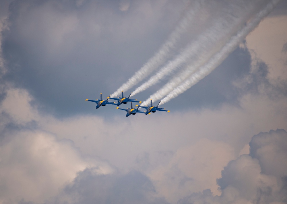 The Navy Flight Demonstration Squadron, the Blue Angels, perform in Johnson City, NY.