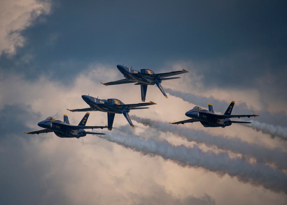 The Navy Flight Demonstration Squadron, the Blue Angels, perform in Johnson City, NY.