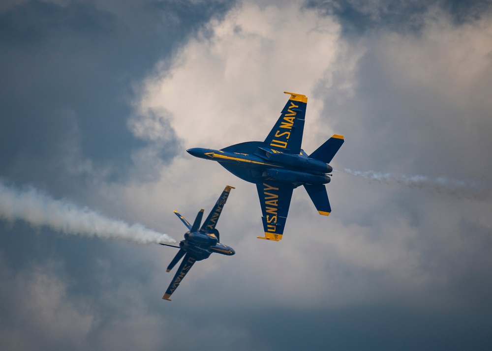 The Navy Flight Demonstration Squadron, the Blue Angels, perform in Johnson City, NY.