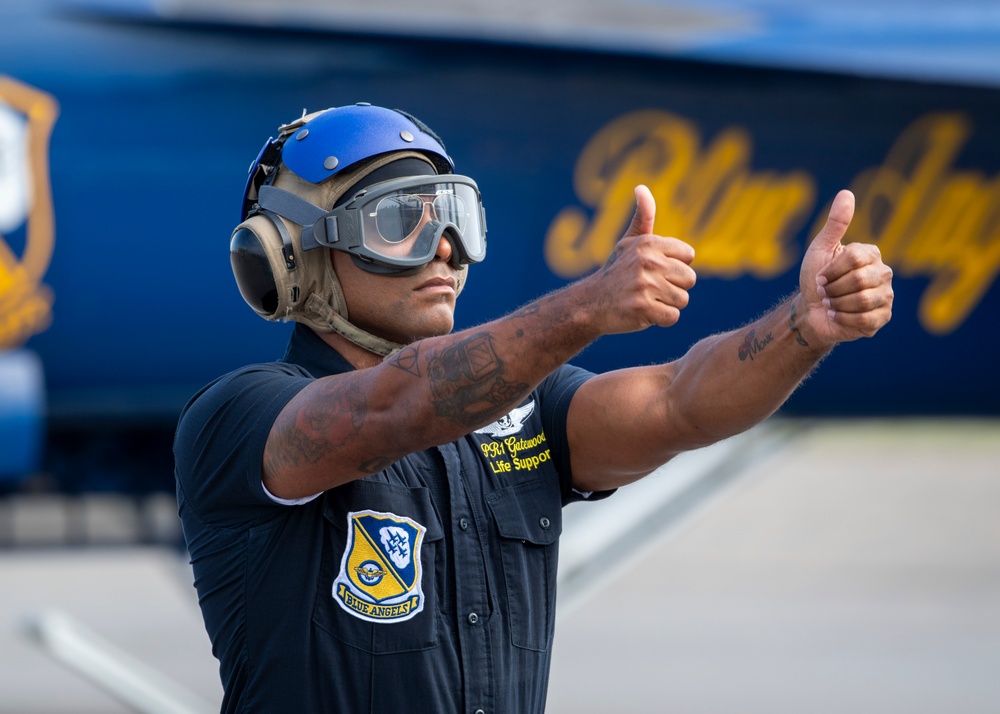 The Navy Flight Demonstration Squadron, the Blue Angels, perform in Johnson City, NY.