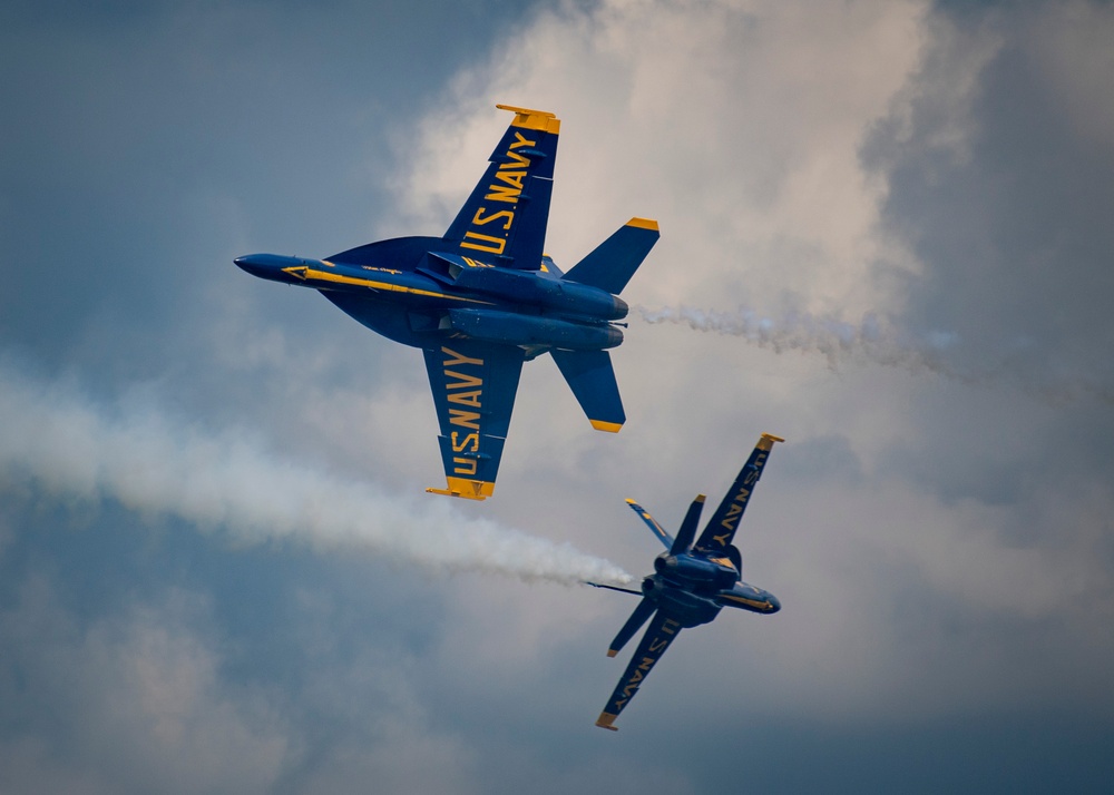 The Navy Flight Demonstration Squadron, the Blue Angels, perform in Johnson City, NY.