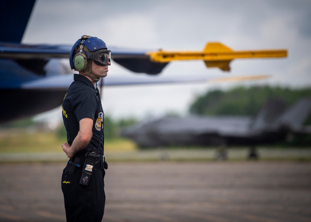 The Navy Flight Demonstration Squadron, the Blue Angels, perform in Johnson City, NY.
