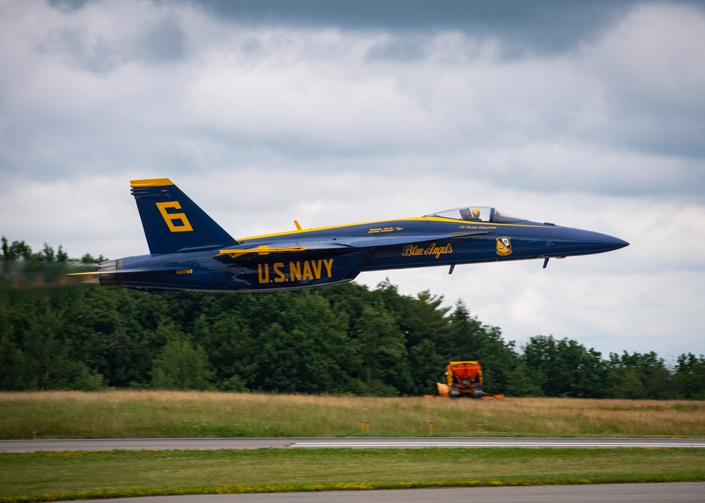 The Navy Flight Demonstration Squadron, the Blue Angels, perform in Johnson City, NY.