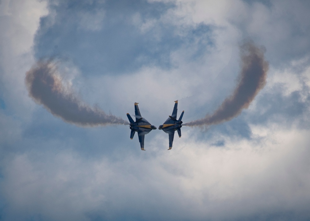 The Navy Flight Demonstration Squadron, the Blue Angels, perform in Johnson City, NY.