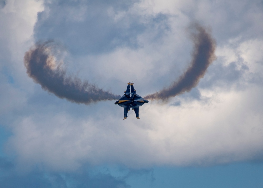 The Navy Flight Demonstration Squadron, the Blue Angels, perform in Johnson City, NY.