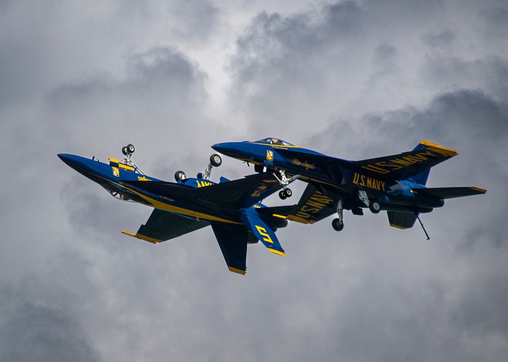 The Navy Flight Demonstration Squadron, the Blue Angels, perform in Johnson City, NY.