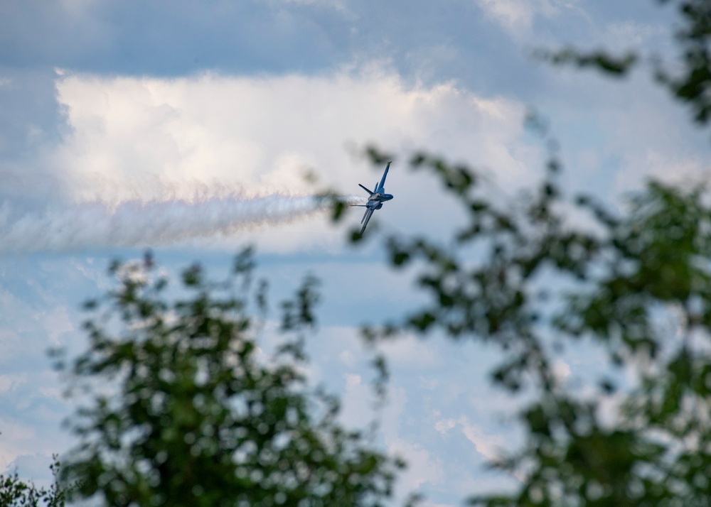 The Navy Flight Demonstration Squadron, the Blue Angels, perform in Johnson City, NY.