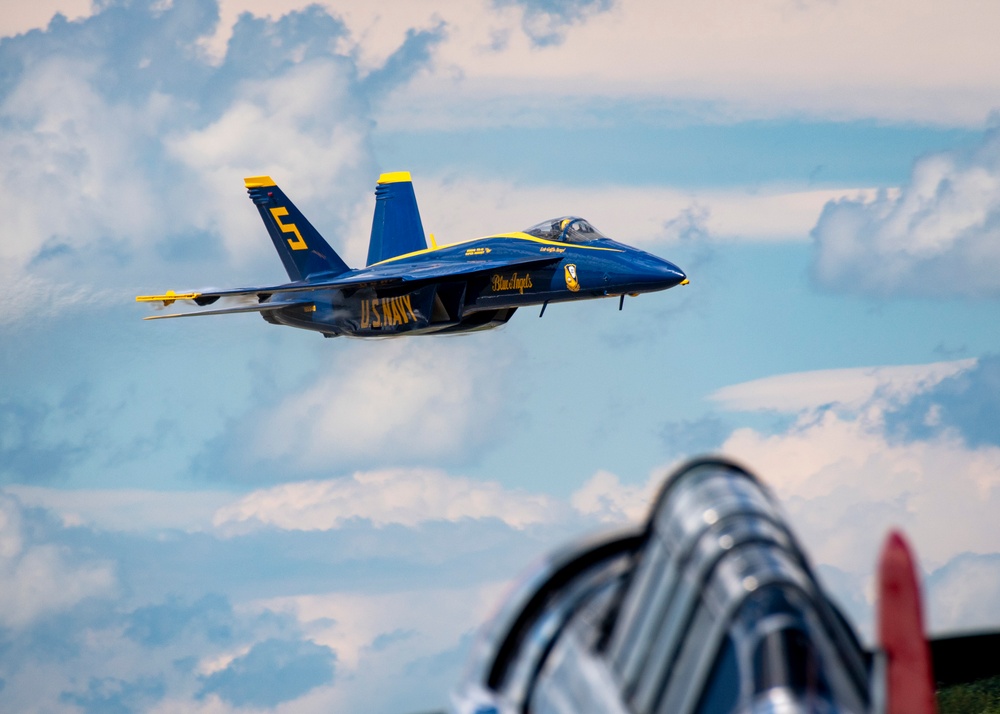 The Navy Flight Demonstration Squadron, the Blue Angels, perform in Johnson City, NY.
