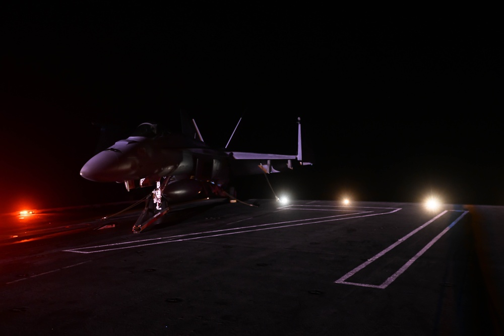 Theodore Roosevelt Flight Deck at Night