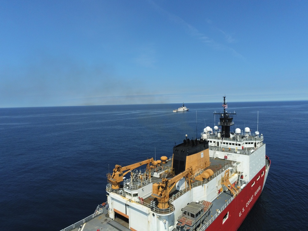 Coast Guard Cutters Healy and Kimball patrol near Unimak Pass, Alaska