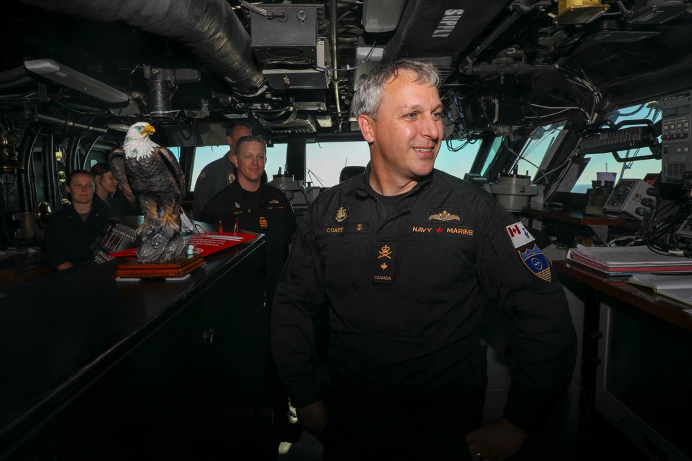 Commander, NATO Maritime Group 2, HMCS Charlottetown CO Visit Wasp