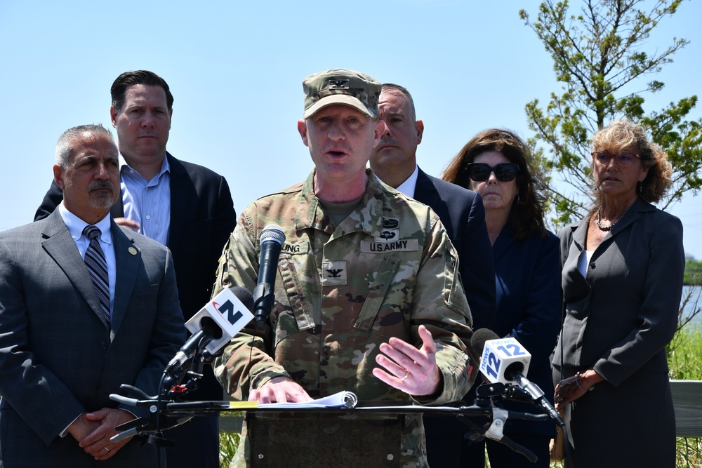 New York District Commander COL Alexander Young spoke at a press conference recently announcing the launch of the preliminary Fire Island to Montauk Point (FIMP) home elevation program.