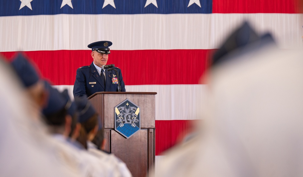 Space Base Delta 1 holds change of command