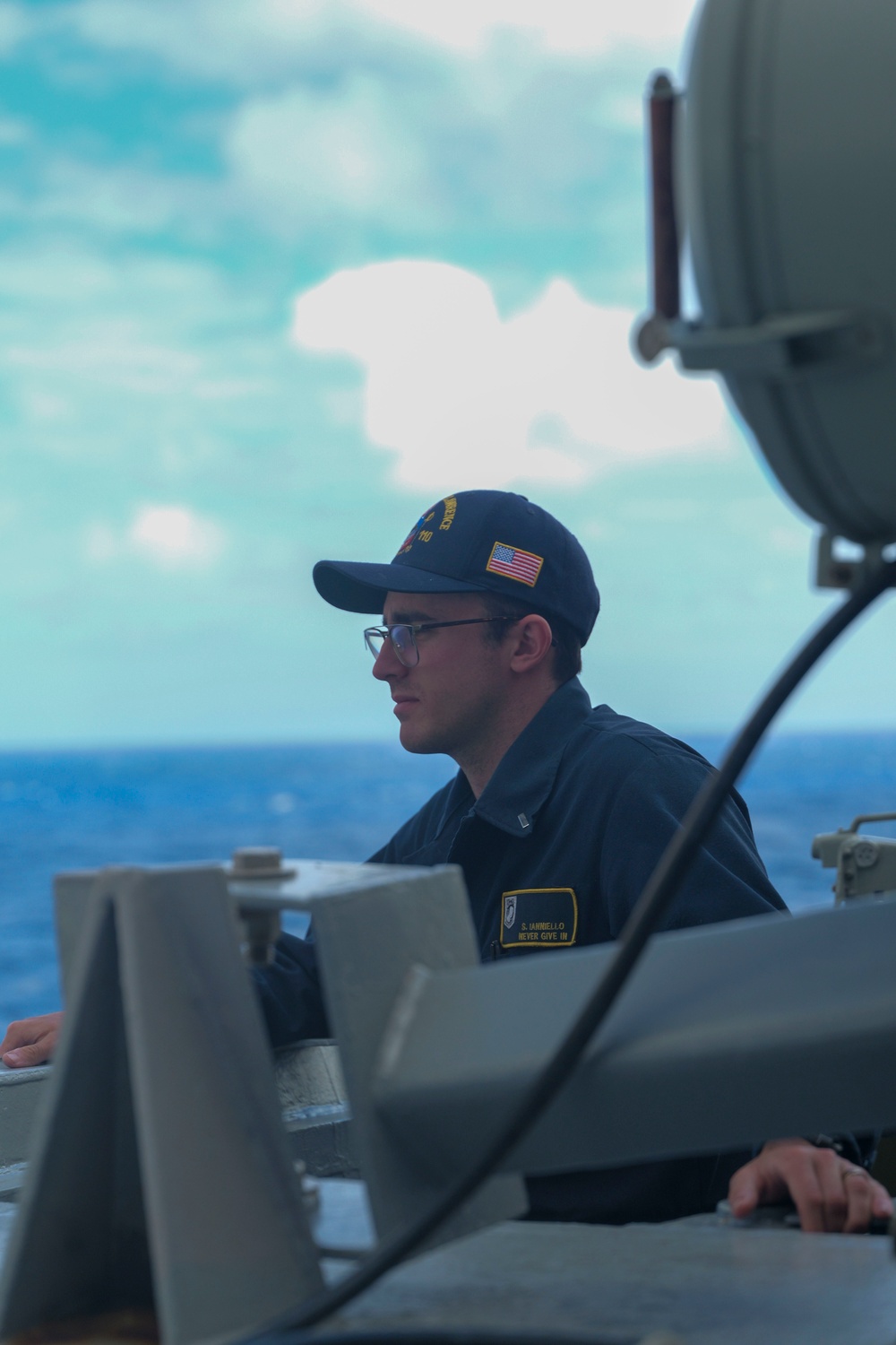 USS William P. Lawrence Naval Officer stands watch