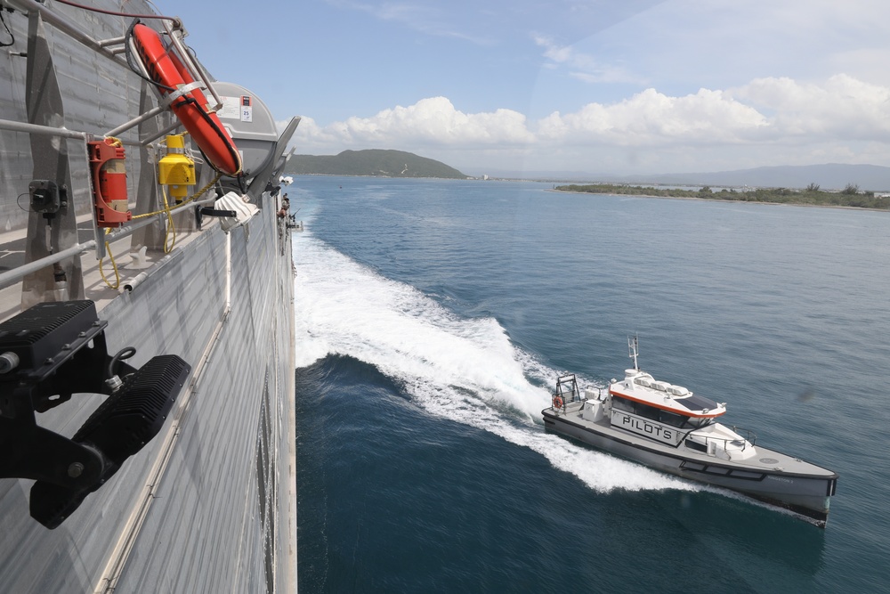 USNS Burlington Departs From Jamaica