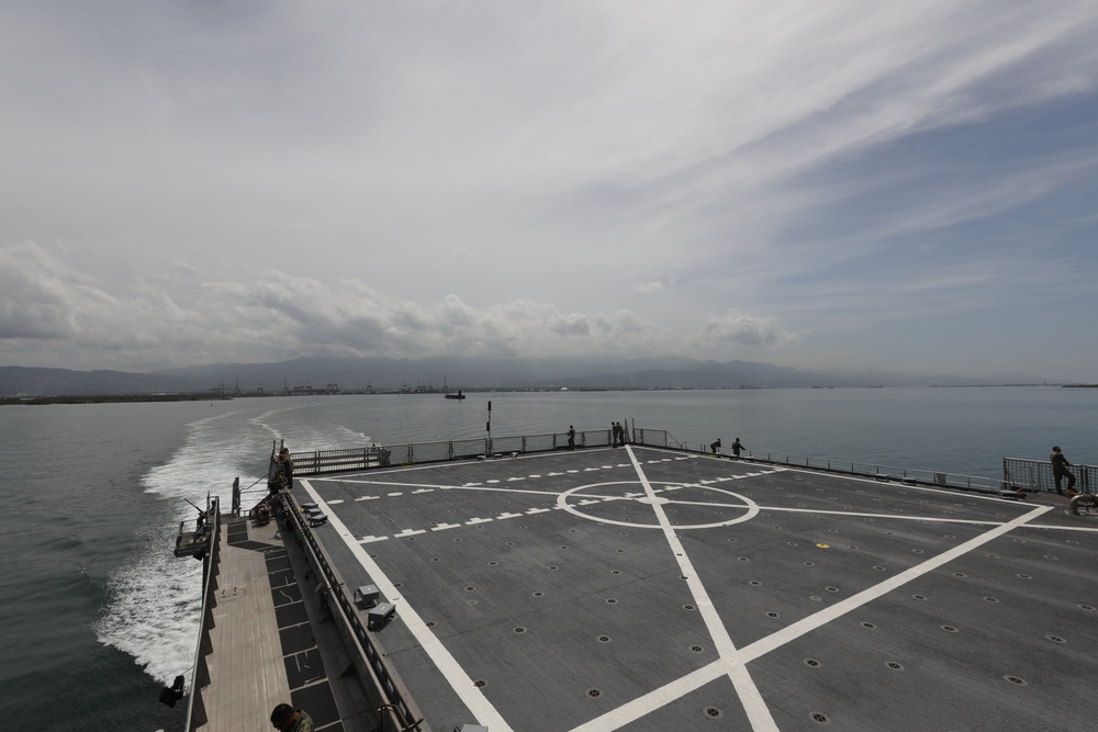 USNS Burlington Departs From Jamaica