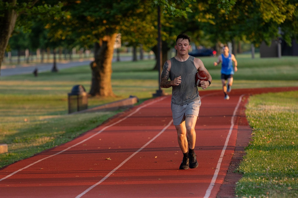 Sgt. Trenton Tuberosa runs a 5 mile event