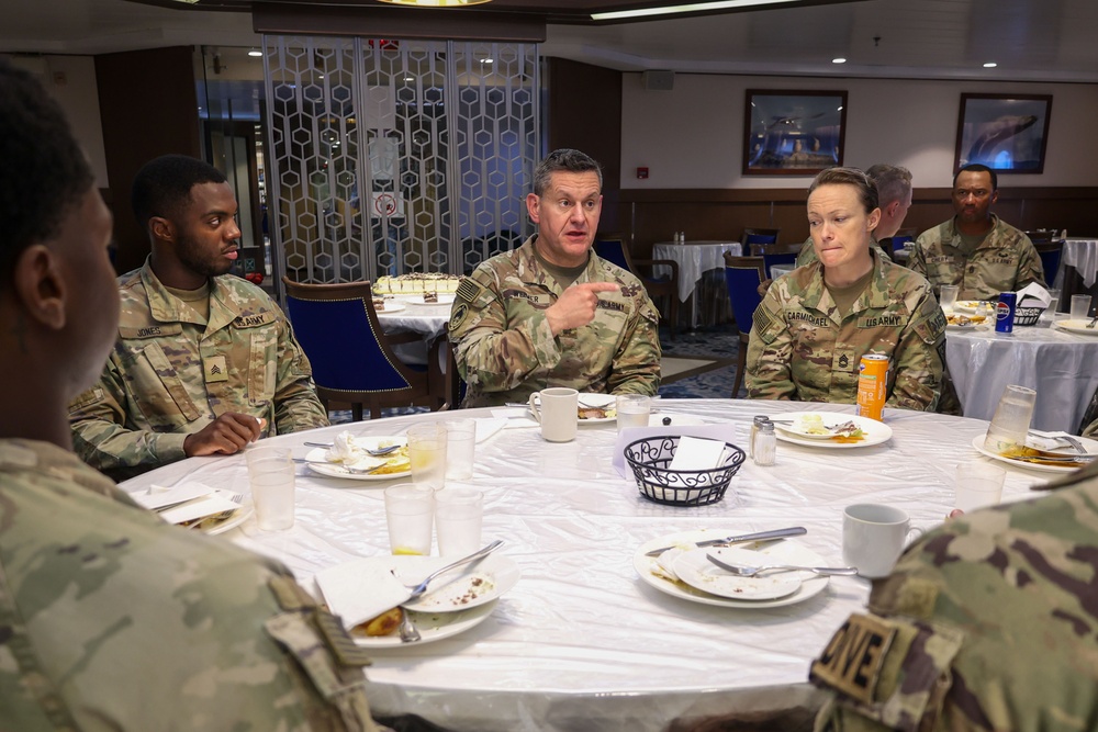 Sergeant Major of the Army Meets with Soldiers &amp; Sailors Supporting the JLOTS Gaza Humanitarian Aid Operation