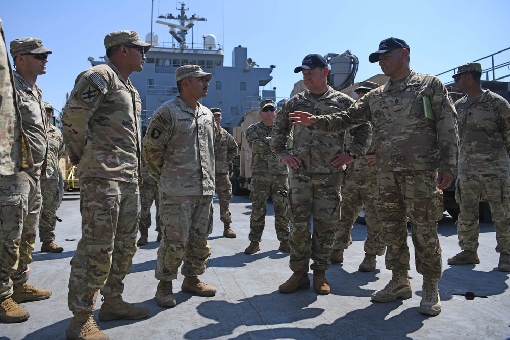 Sergeant Major of the Army Meets with Soldiers &amp; Sailors Supporting the JLOTS Gaza Humanitarian Aid Operation