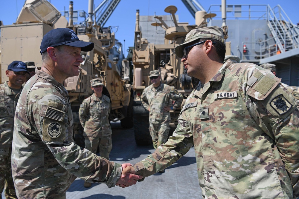 Sergeant Major of the Army Meets with Soldiers &amp; Sailors Supporting the JLOTS Gaza Humanitarian Aid Operation