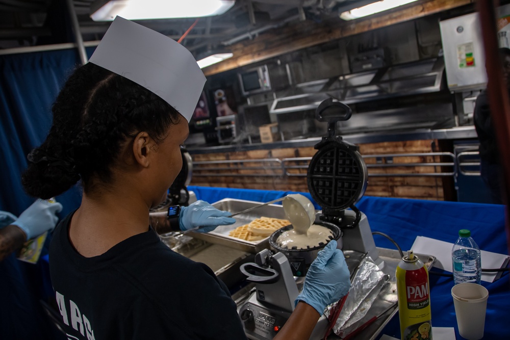 Nimitz Sailor Cooks Waffles During Brunch