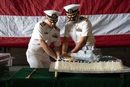 Captain Aaron DeMeyer and Captain Severn Stevens During USS Green Bay's Change of Command Ceremony