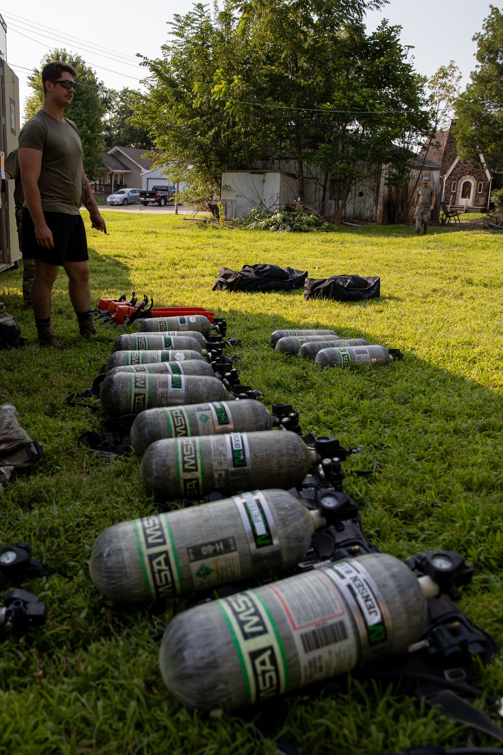Fire fighters of the 755th Engineer Detachment