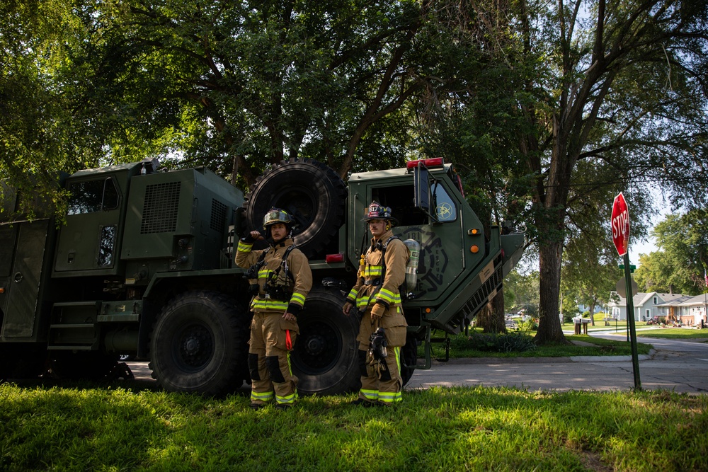 Fire fighters of the 755th Engineer Detachment