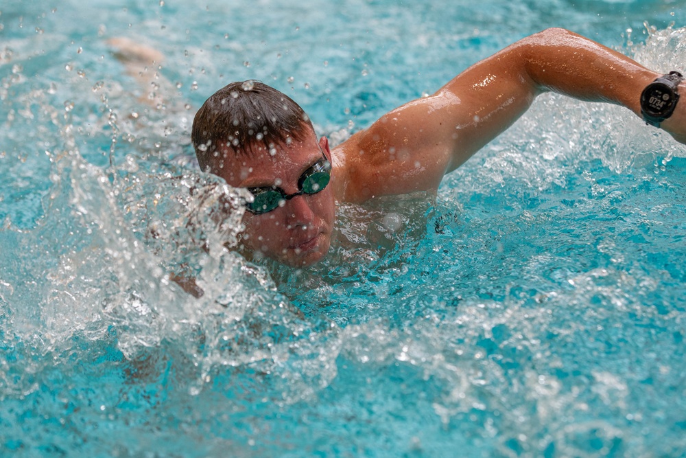 1st Lt. Layton Thorpe swims a 50 meter time trial