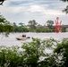 A survey watercraft assigned to the U.S. Army Corps of Engineers, Omaha District, collects water surface elevation data along the Missouri River near downtown Omaha, Nebraska, June 27, 2024.