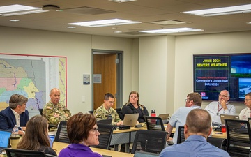 Omaha District staff man the emergency operations center at the district's headquarters in Omaha, Nebraska, as they assess the 2024 June Severe Weather event on June 27th, 2024.