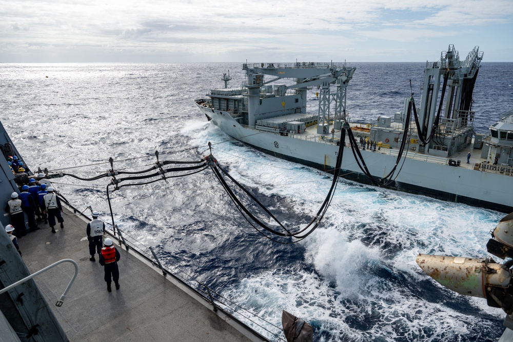 Royal Canadian Navy MV Asterix refuels USS Somerset at sea