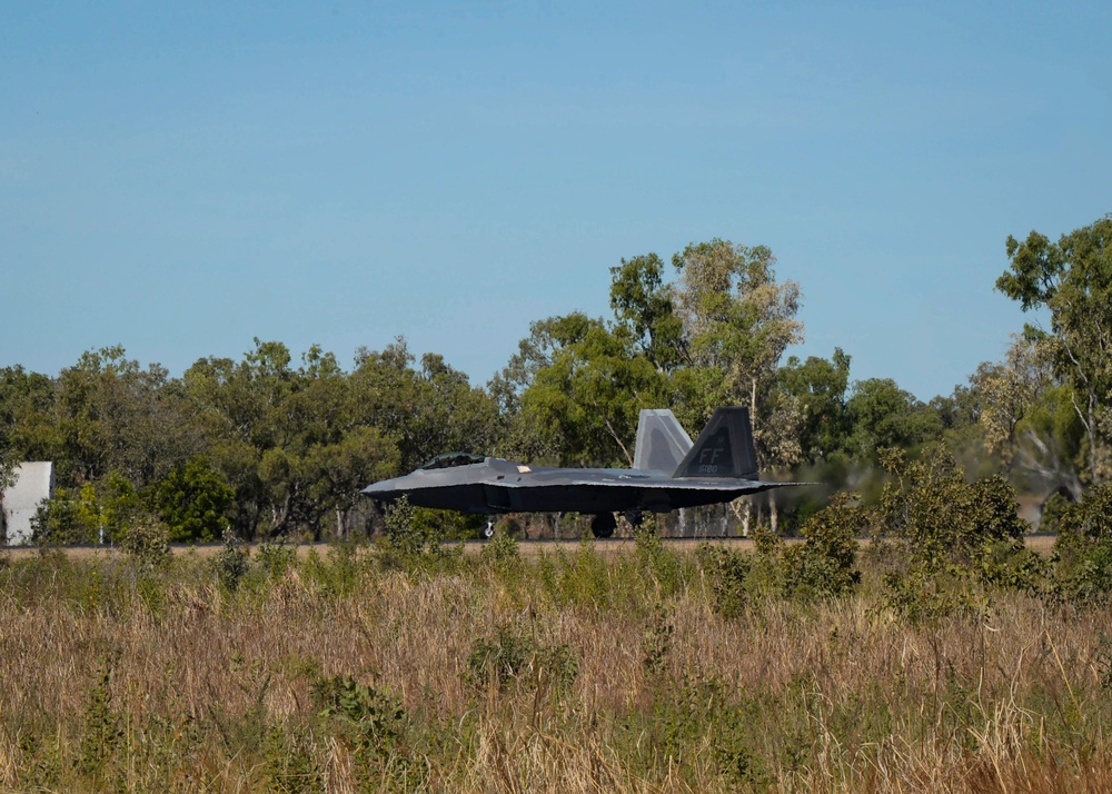 USAF F-22A Raptors take-off for Exercise Pitch Black 2024 for large-scale, global training