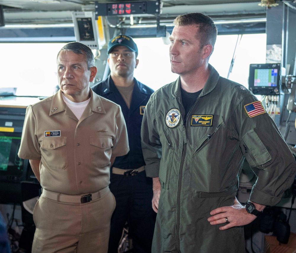 Colombian Adm. Forero observes bridge operations aboard USS Carl Vinson during RIMPAC 2024