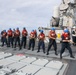 Sailors aboard the USS Howard conduct a replenishment-at-sea with the USNS Cesar Chavez in the South China Sea