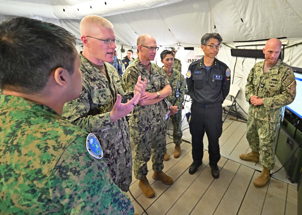 Vice Adm. John Wade, Commander, U.S. 3rd Fleet and Exercise Rim of the Pacific(RIMPAC)2024 Combined Task Force Commander, inspected the Humanitarian Assistance and Disaster Relief(HADR) camp