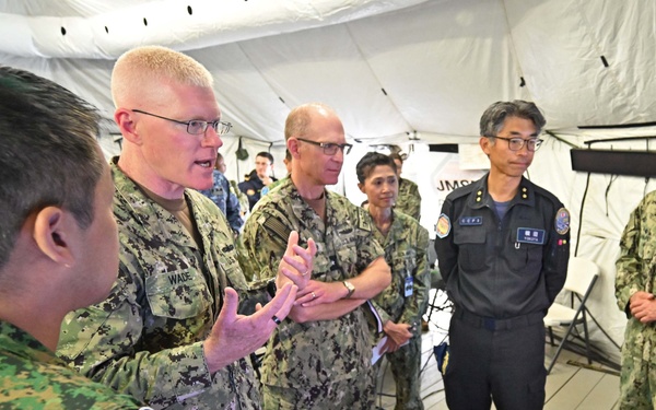Vice Adm. John Wade, Commander, U.S. 3rd Fleet and Exercise Rim of the Pacific(RIMPAC)2024 Combined Task Force Commander, inspected the Humanitarian Assistance and Disaster Relief(HADR) camp