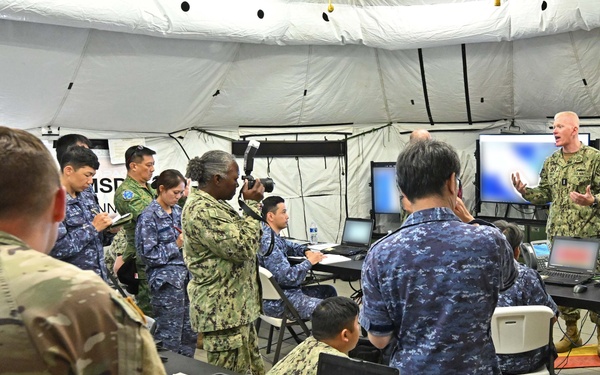 Vice Adm. John Wade, Commander, U.S. 3rd Fleet and Exercise Rim of the Pacific(RIMPAC)2024 Combined Task Force Commander, inspected the Humanitarian Assistance and Disaster Relief(HADR) camp