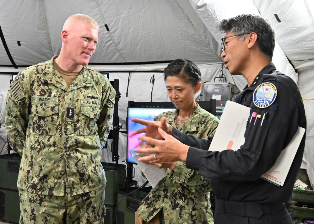 Vice Adm. John Wade, Commander, U.S. 3rd Fleet and Exercise Rim of the Pacific(RIMPAC)2024 Combined Task Force Commander, inspected the Humanitarian Assistance and Disaster Relief(HADR) camp