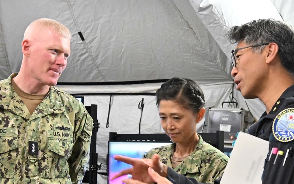 Vice Adm. John Wade, Commander, U.S. 3rd Fleet and Exercise Rim of the Pacific(RIMPAC)2024 Combined Task Force Commander, inspected the Humanitarian Assistance and Disaster Relief(HADR) camp