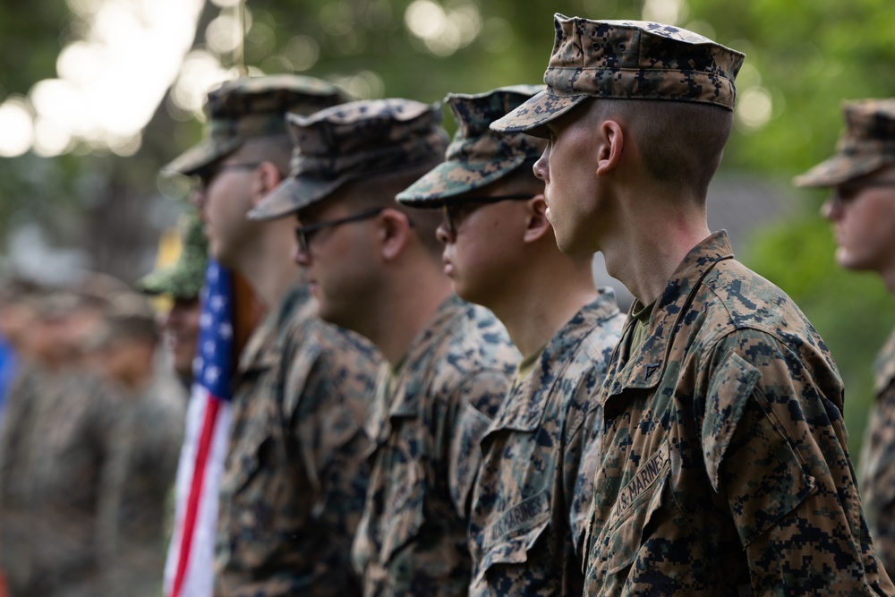 U.S. and Colombian Marines attend the opening ceremony of the Colombian Fluvial Operations Course.