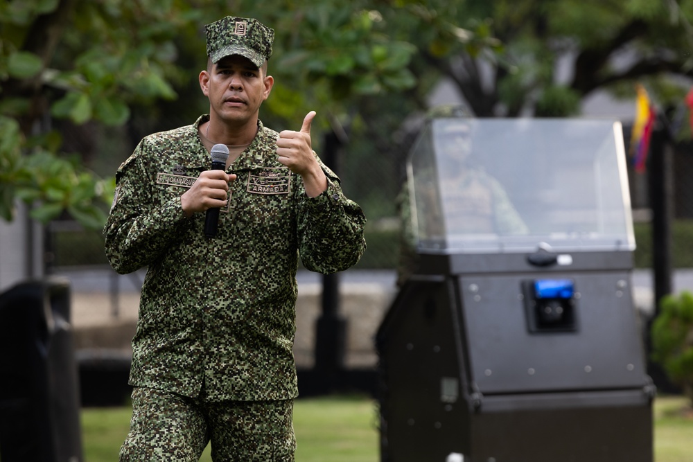 U.S. and Colombian Marines attend the opening ceremony of the Colombian Fluvial Operations Course.