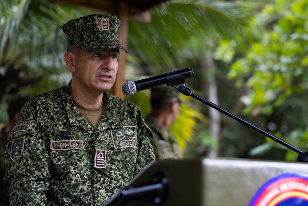 U.S. and Colombian Marines attend the opening ceremony of the Colombian Fluvial Operations Course.