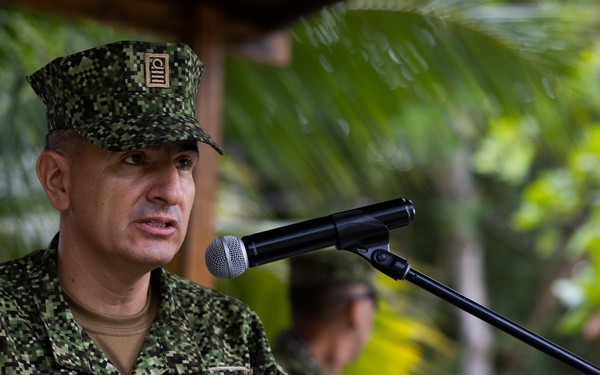 U.S. and Colombian Marines attend the opening ceremony of the Colombian Fluvial Operations Course.