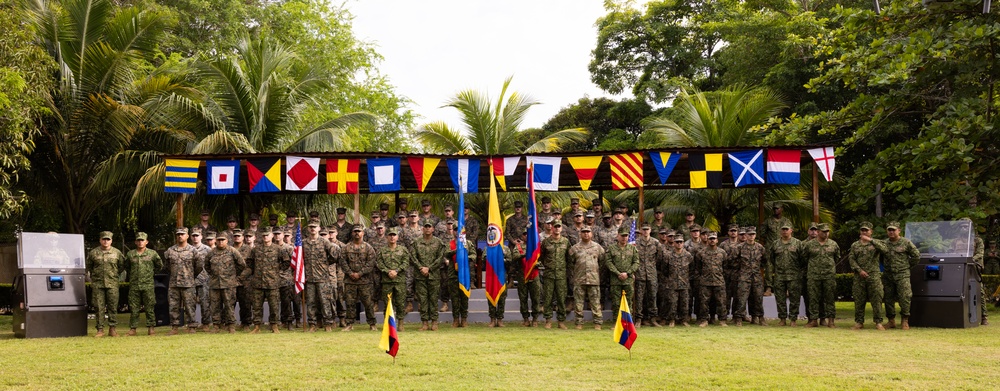 U.S. and Colombian Marines attend the opening ceremony of the Colombian Fluvial Operations Course.