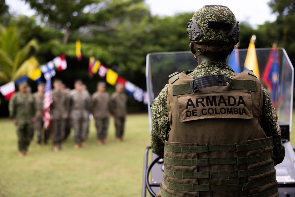 U.S. and Colombian Marines attend the opening ceremony of the Colombian Fluvial Operations Course.