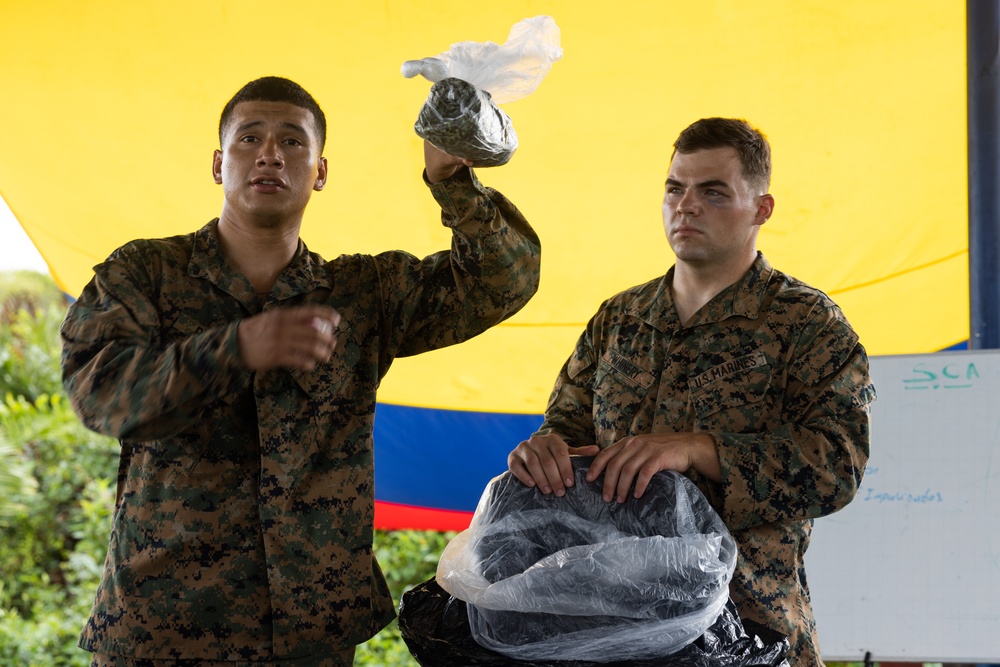 U.S. Marines participate in swim qualification during the Colombian Fluvial Operations Course.